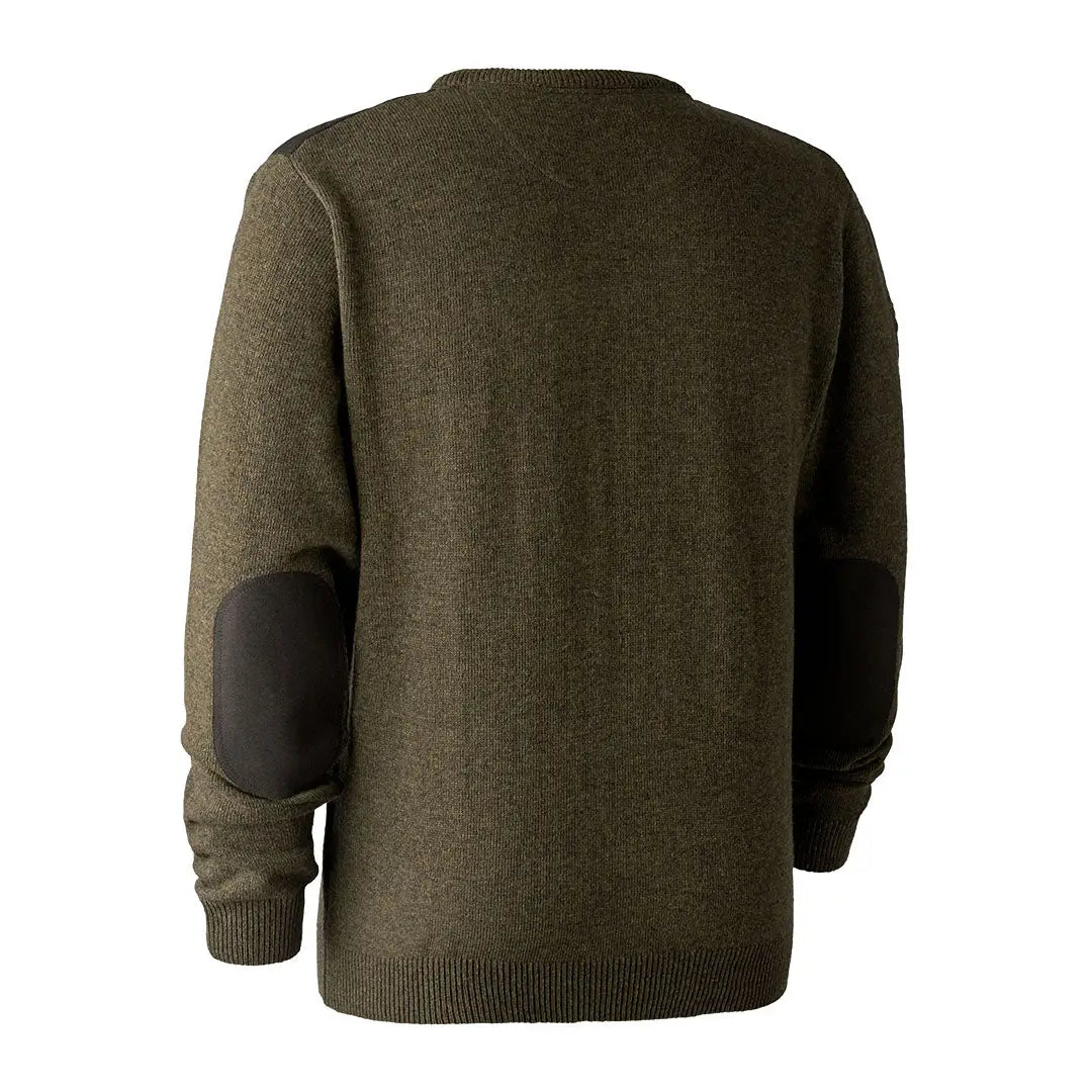 Olive green deerhunter sheffield knit sweater with stylish elbow patches