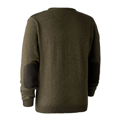 Olive green deerhunter sheffield knit sweater with stylish elbow patches