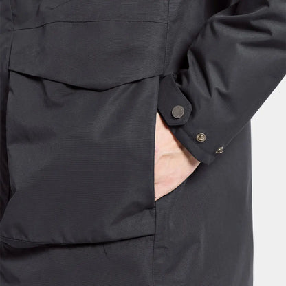 Black Didriksons Andreas Parka with pockets and button details for Nordic weather