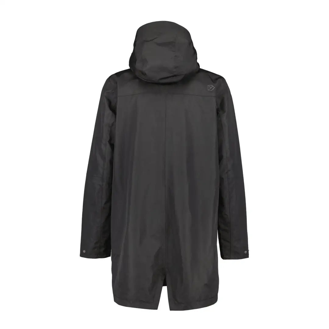 Black Didriksons Andreas Parka, perfect for Nordic weather with a stylish split hem
