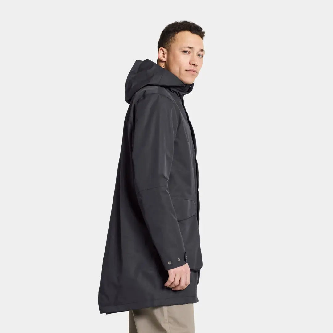 Dark gray Didriksons Andreas Parka perfect for Nordic weather with seven pockets