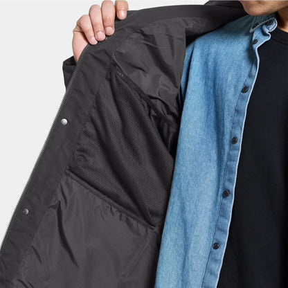 Didriksons Andreas Parka with dark outer and light blue lining for Nordic weather style