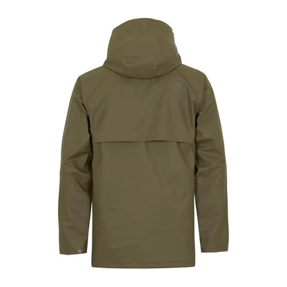 Olive green Didriksons Avon Jacket 2 features an adjustable fixed hood and back vent