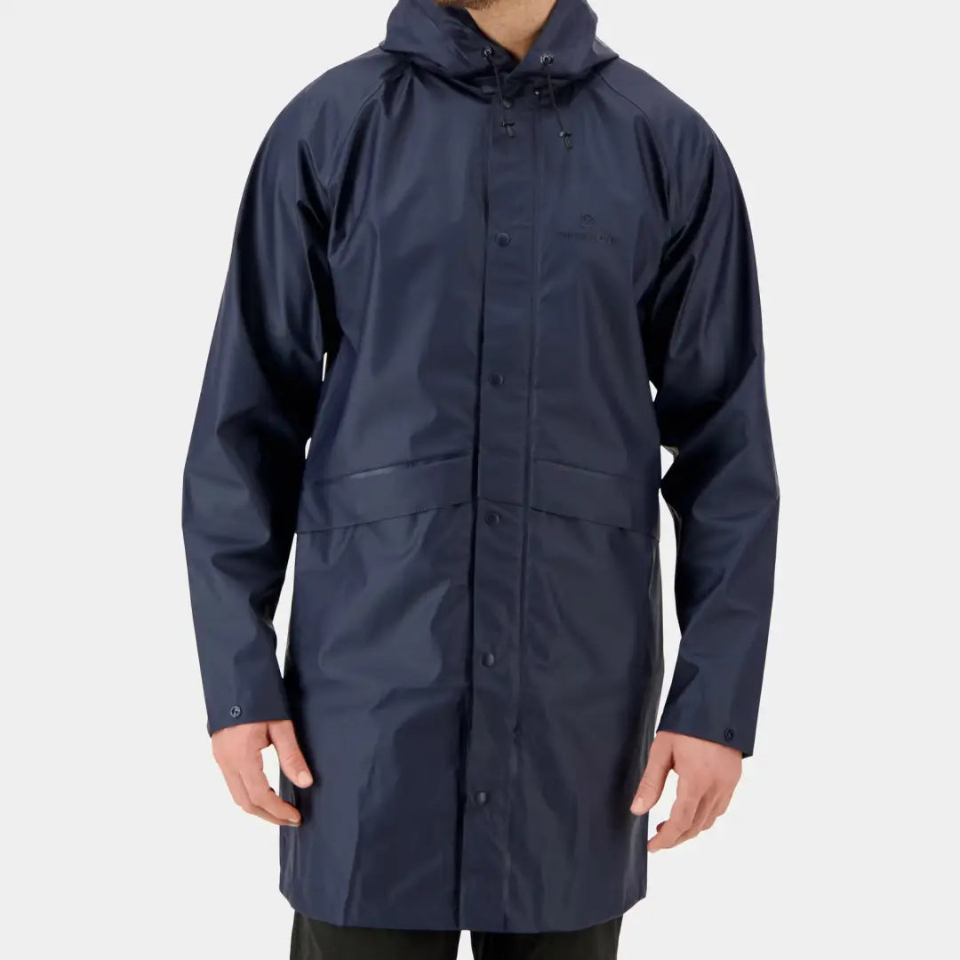 Navy blue Didriksons Avon Parka, a fully waterproof windproof rain parka with button closure