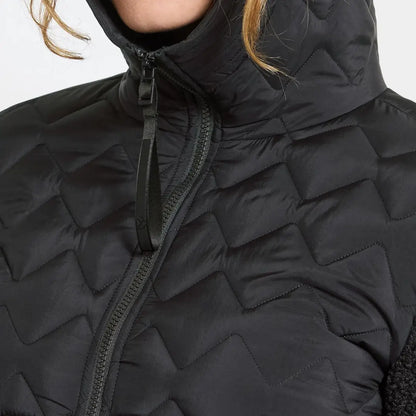 Black quilted puffer jacket with high collar for outdoor country clothing and hunting trips