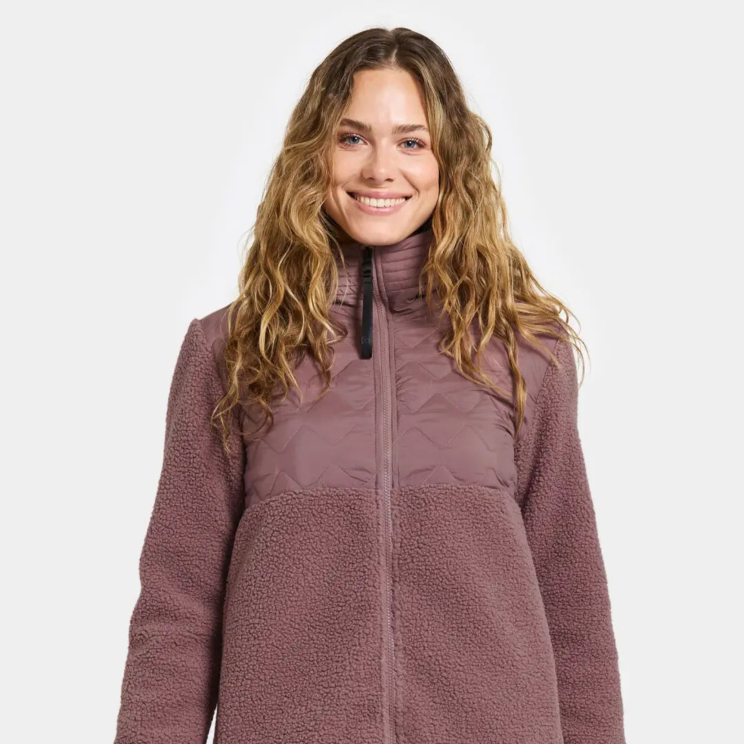 Woman in Didriksons Bibi 2 fleece jacket for outdoor country clothing and hunting