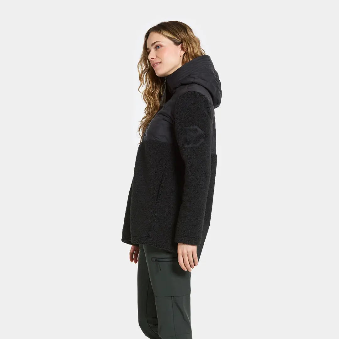 Black Sherpa fleece jacket with nylon chest for country clothing and outdoor adventures
