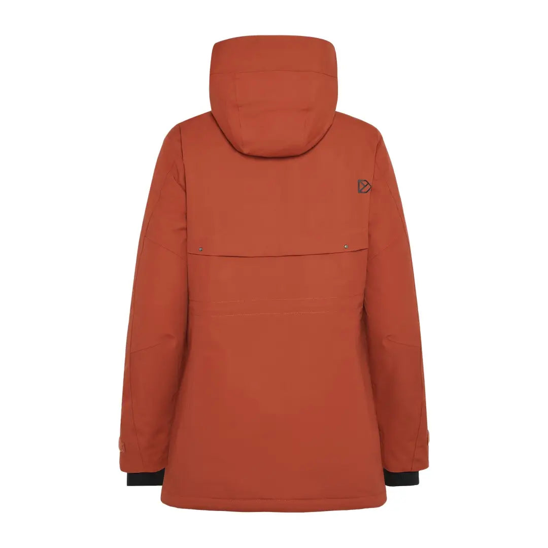Burnt orange Didriksons Frida Womens Parka sporty mid-length parka with black cuffs