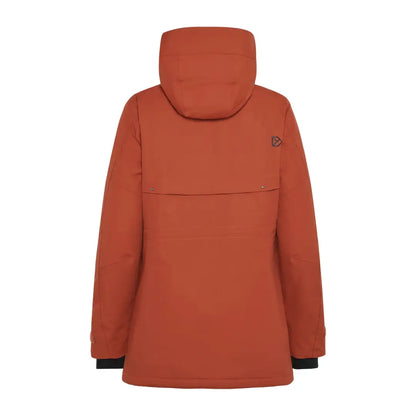 Burnt orange Didriksons Frida Womens Parka sporty mid-length parka with black cuffs