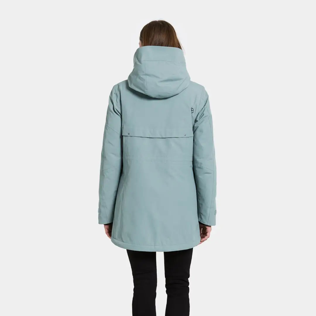 Light blue women’s hooded winter coat, sporty mid-length parka from Didriksons Frida