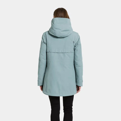 Light blue women’s hooded winter coat, sporty mid-length parka from Didriksons Frida