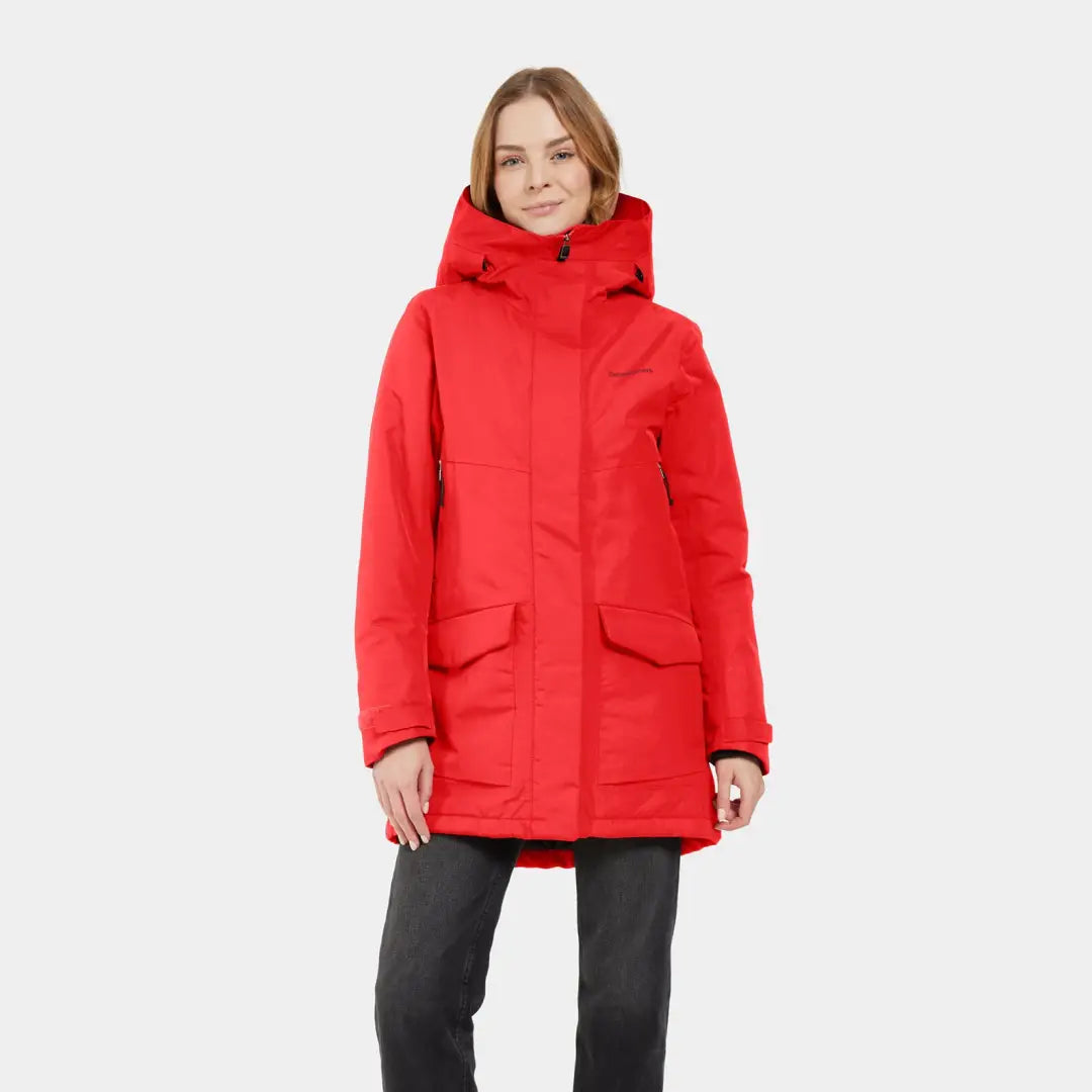 Women’s red sporty mid-length parka from Didriksons Frida Womens Parka 7