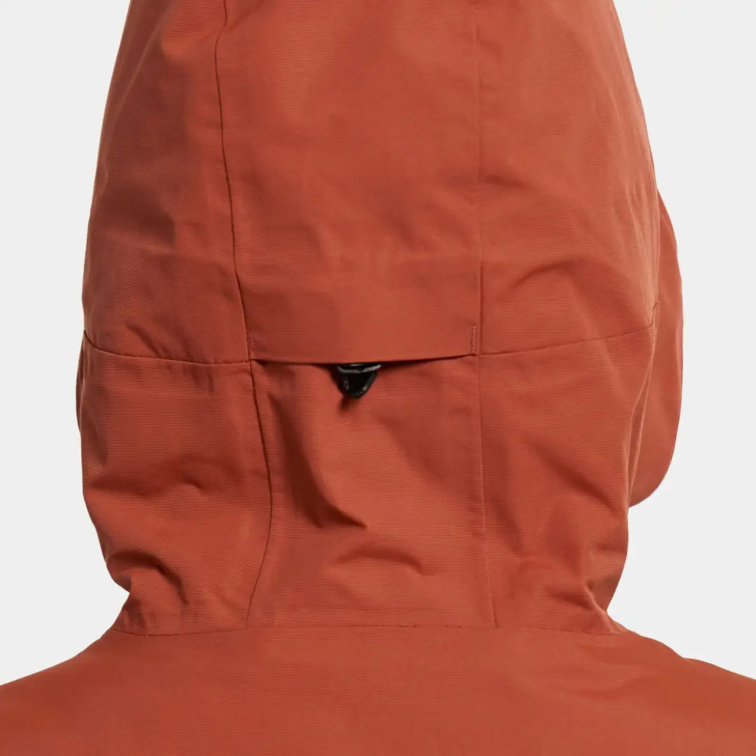 Back of orange Didriksons Frida Womens Parka with adjustable drawstring, sporty mid-length parka