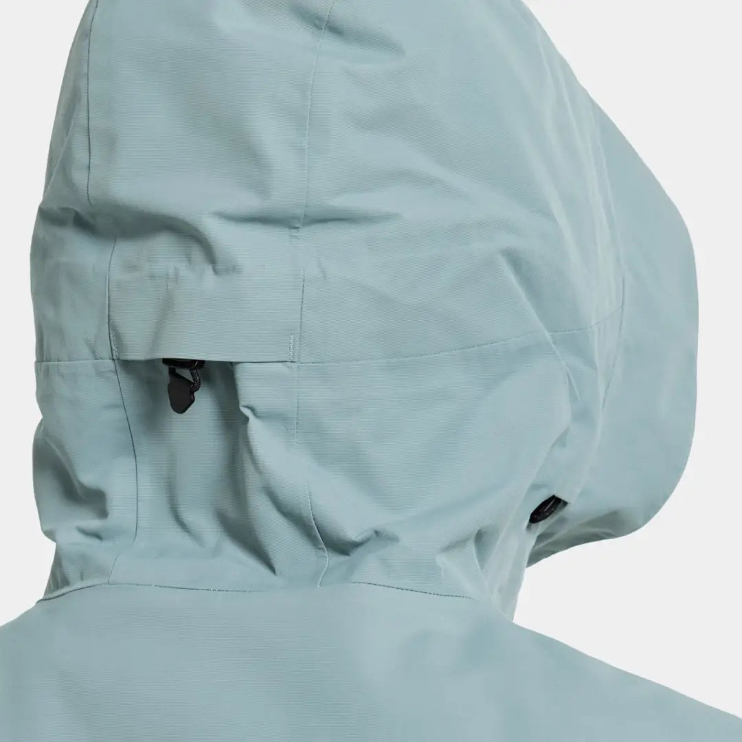 Light blue waterproof hood on Didriksons Frida Womens Parka, a sporty mid-length parka