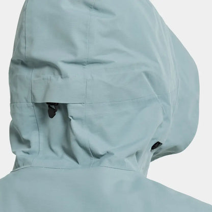 Light blue waterproof hood on Didriksons Frida Womens Parka, a sporty mid-length parka