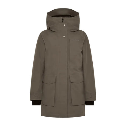 Didriksons Harriet womens olive green parka with hood and large pockets for country clothing