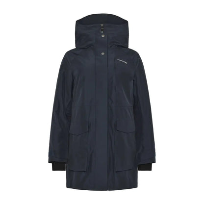 Didriksons Harriet womens parka in dark blue with flap pockets, perfect for country hunting style