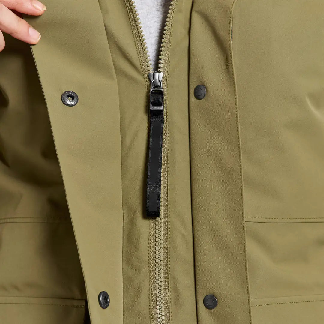 Didriksons Harriet khaki-green jacket with zip and snap buttons for country clothing or hunting