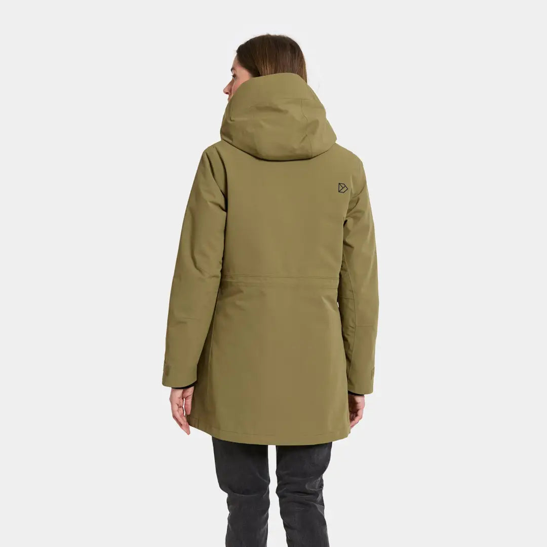Didriksons Harriet womens winter parka in olive green, perfect for country clothing and hunting
