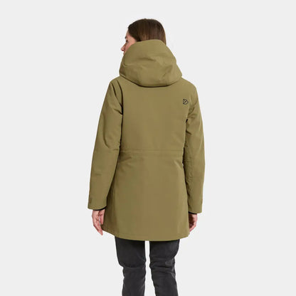 Didriksons Harriet womens winter parka in olive green, perfect for country clothing and hunting