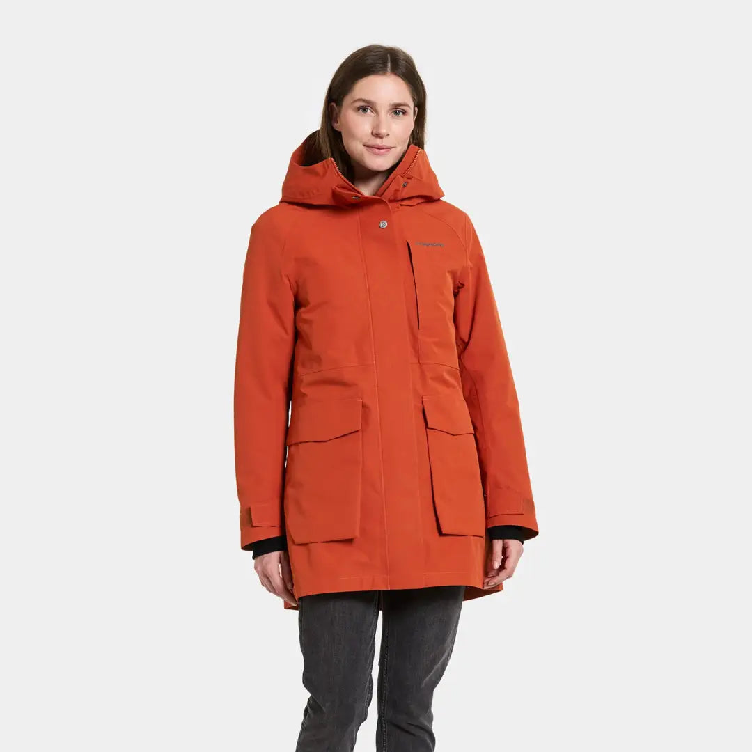 Didriksons Harriet womens parka in rust for country clothing and hunting trips