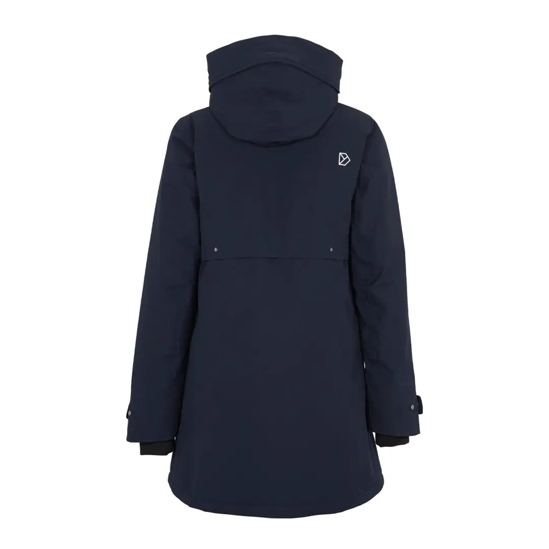 Navy blue Didriksons Helle Womens Parka 5 in soft fabric, regular fit, and fully windproof