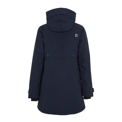 Navy blue Didriksons Helle Womens Parka 5 in soft fabric, regular fit, and fully windproof