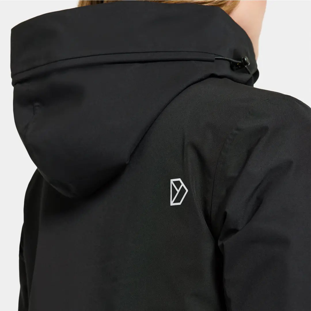 Black hooded Didriksons Helle Womens padded parka with white geometric logo
