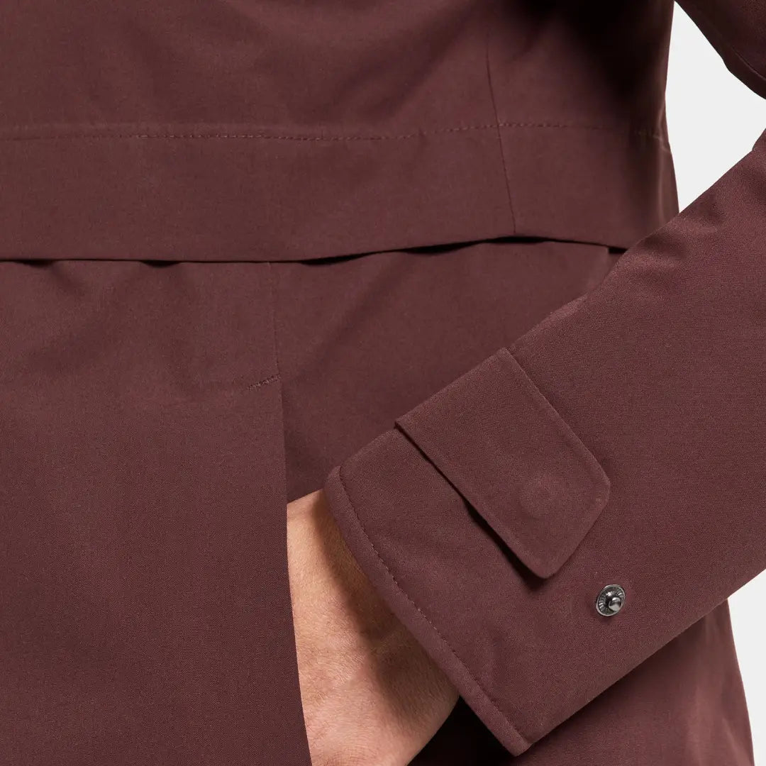 Deep red maroon long-sleeved country clothing jacket with cuff detail and button for outdoors