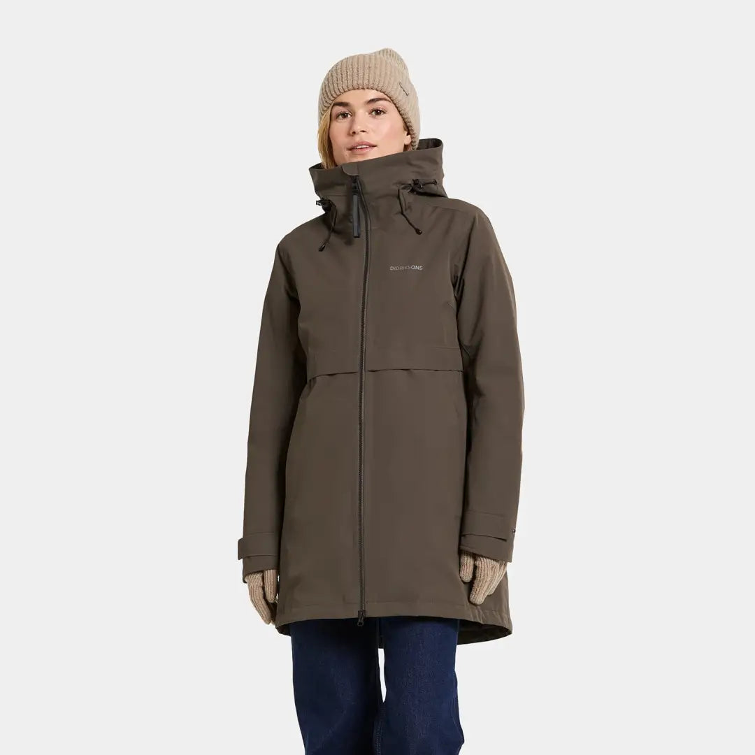 Olive green Didriksons Helle Womens Parka perfect for country clothing and outdoors adventures
