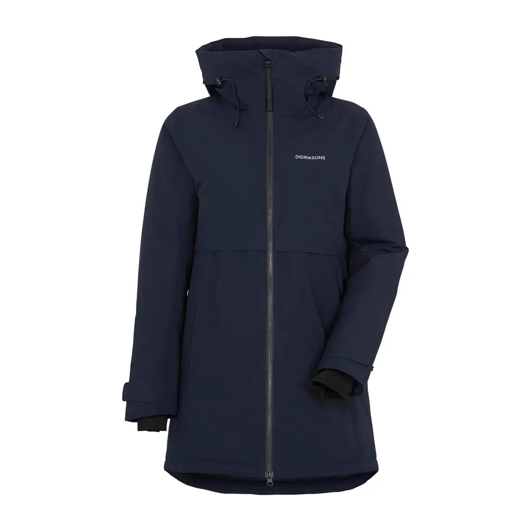 Navy blue Didriksons Helle Womens Parka for outdoors, country clothing, hunting warmth