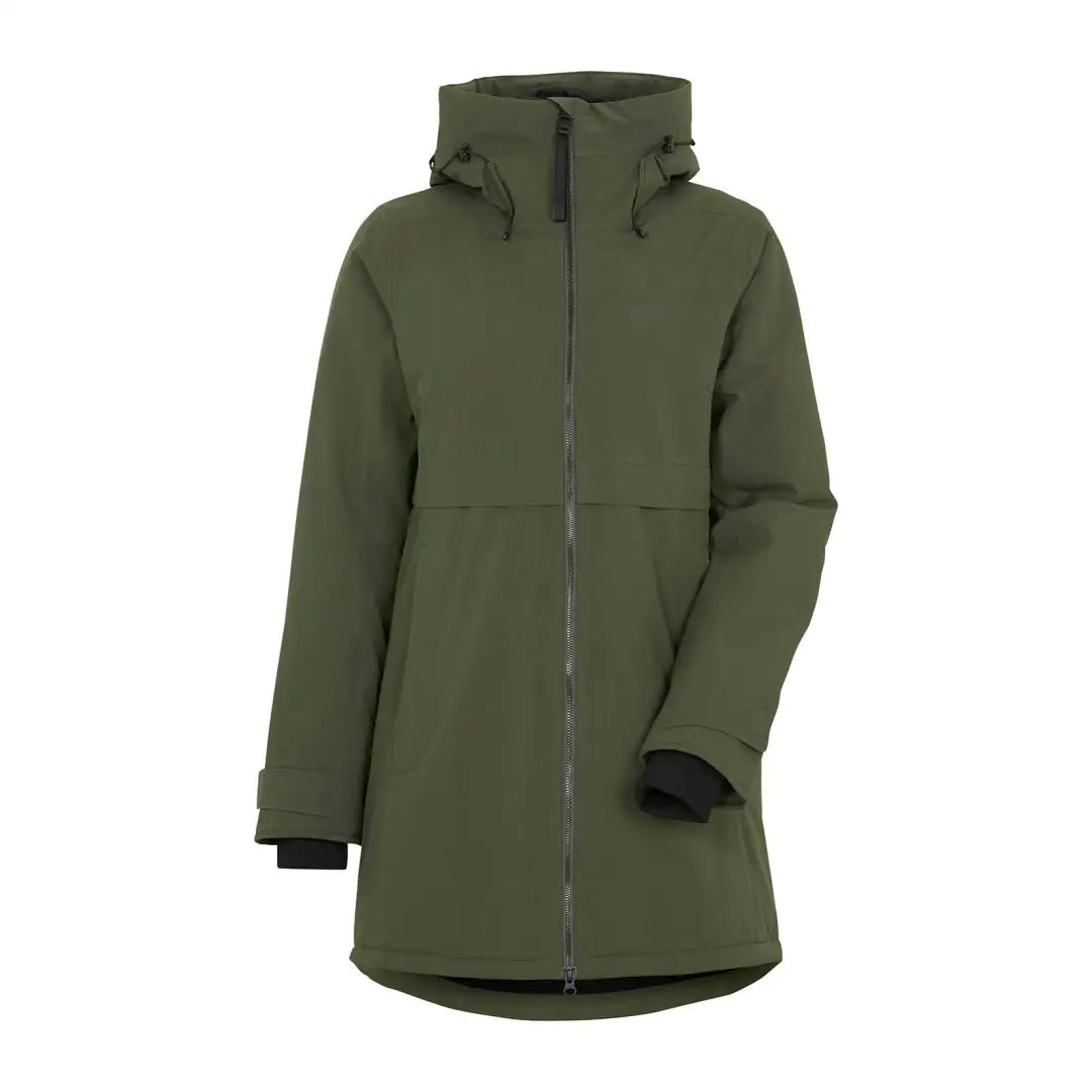 Didriksons Helle Womens Parka in dark olive green, perfect for country clothing outdoors