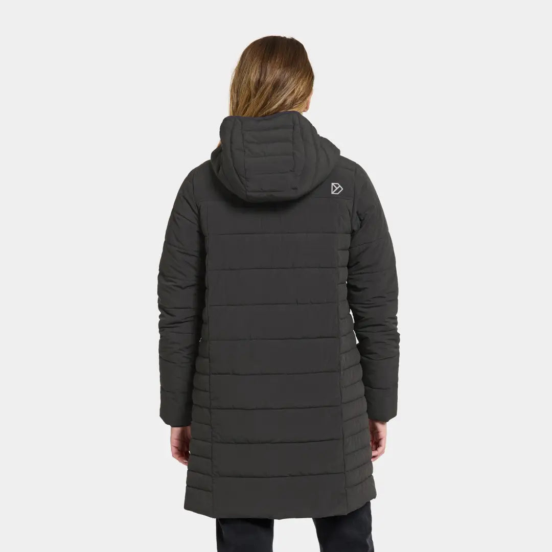 Dark gray quilted Didriksons Katrin Womens Parka, a stylish classic puff parka with hood
