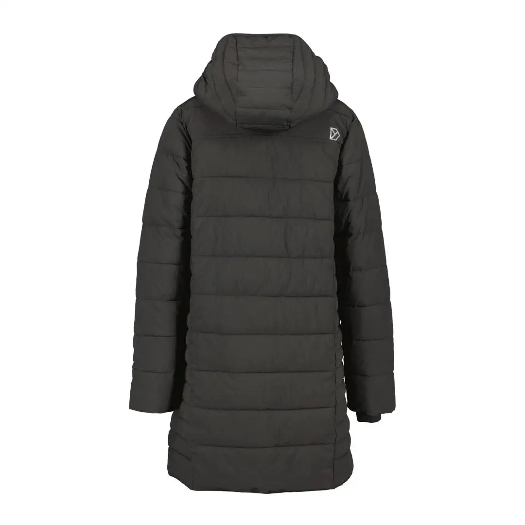 Black quilted Didriksons Katrin Womens Parka, a classic puff parka with a hood