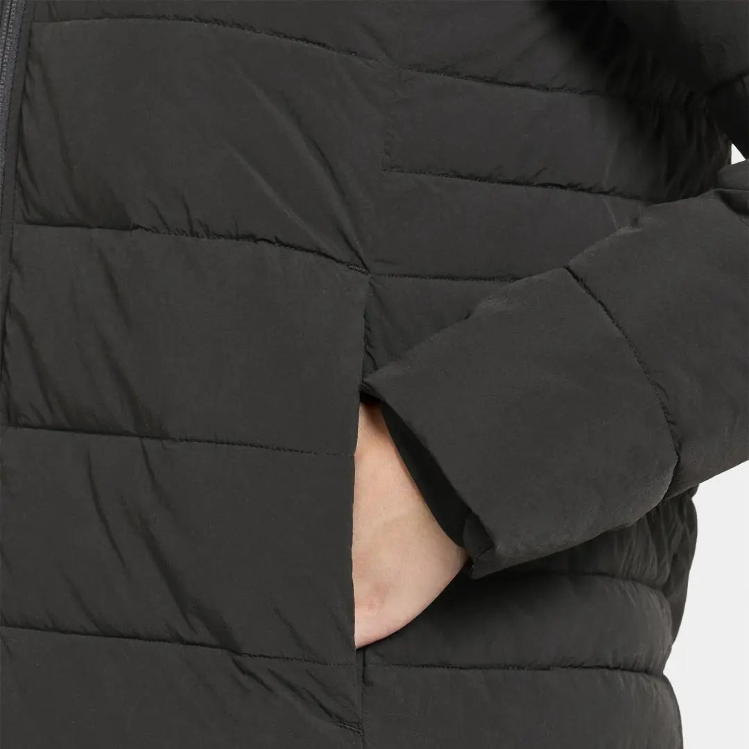 Black quilted Didriksons Katrin Womens Parka with a side pocket, a classic puff parka look