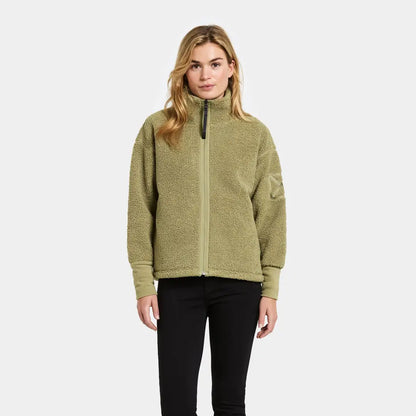 Women’s olive green full-zip fleece jacket perfect for winter snow and country hunting