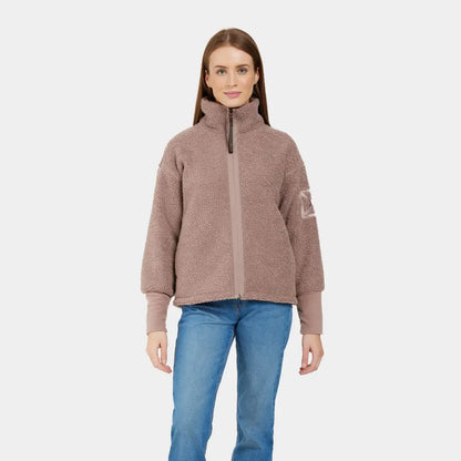 Women’s mauve fleece jacket with high collar for winter snow and country hunting trips