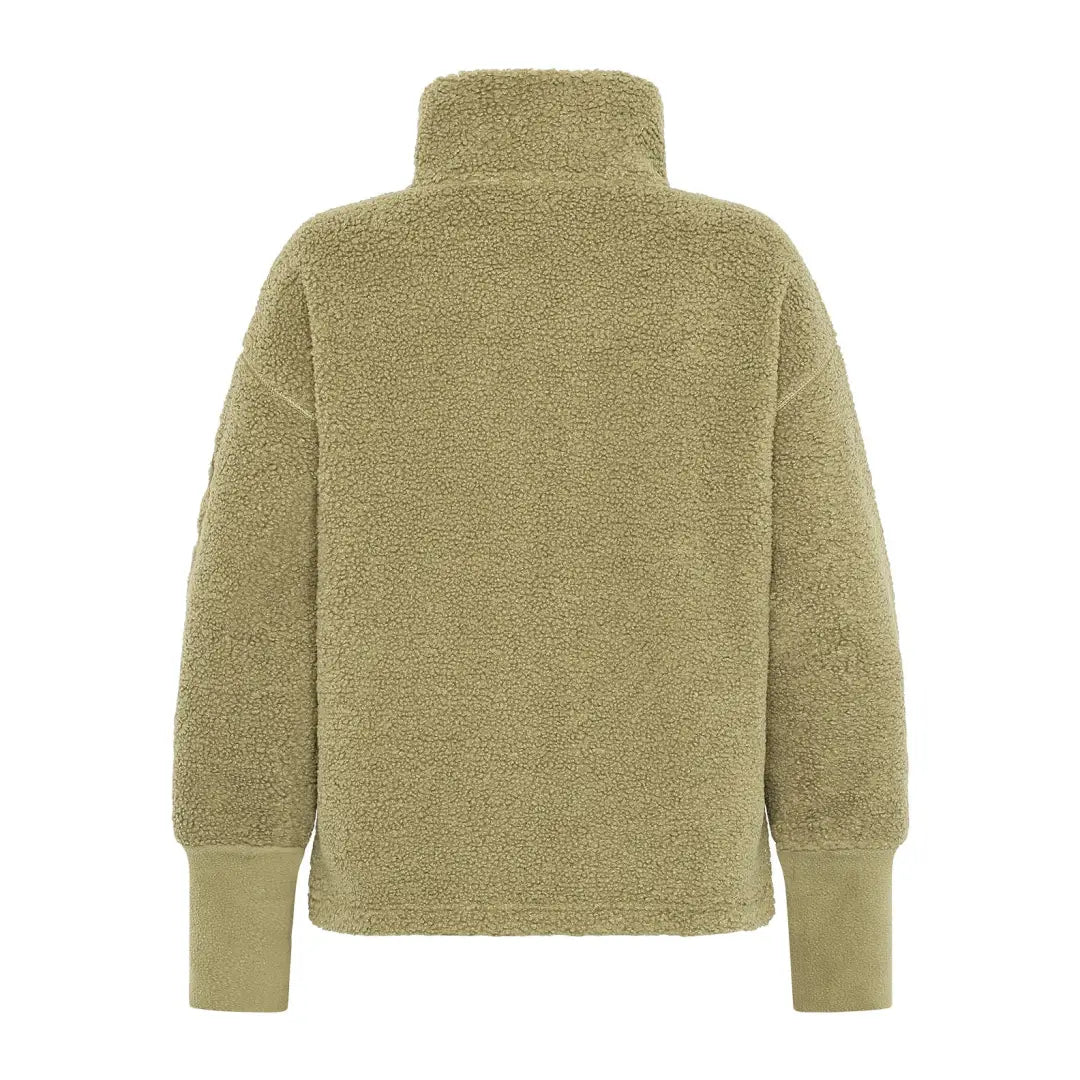 Cozy olive green sherpa fleece pullover perfect for winter snow and country hunting trips