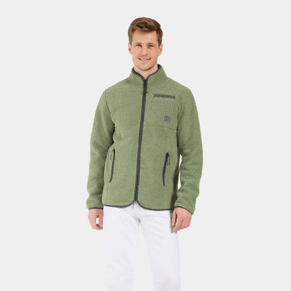 Men’s green fleece jacket with zip pockets for outdoor country clothing and hunting trips