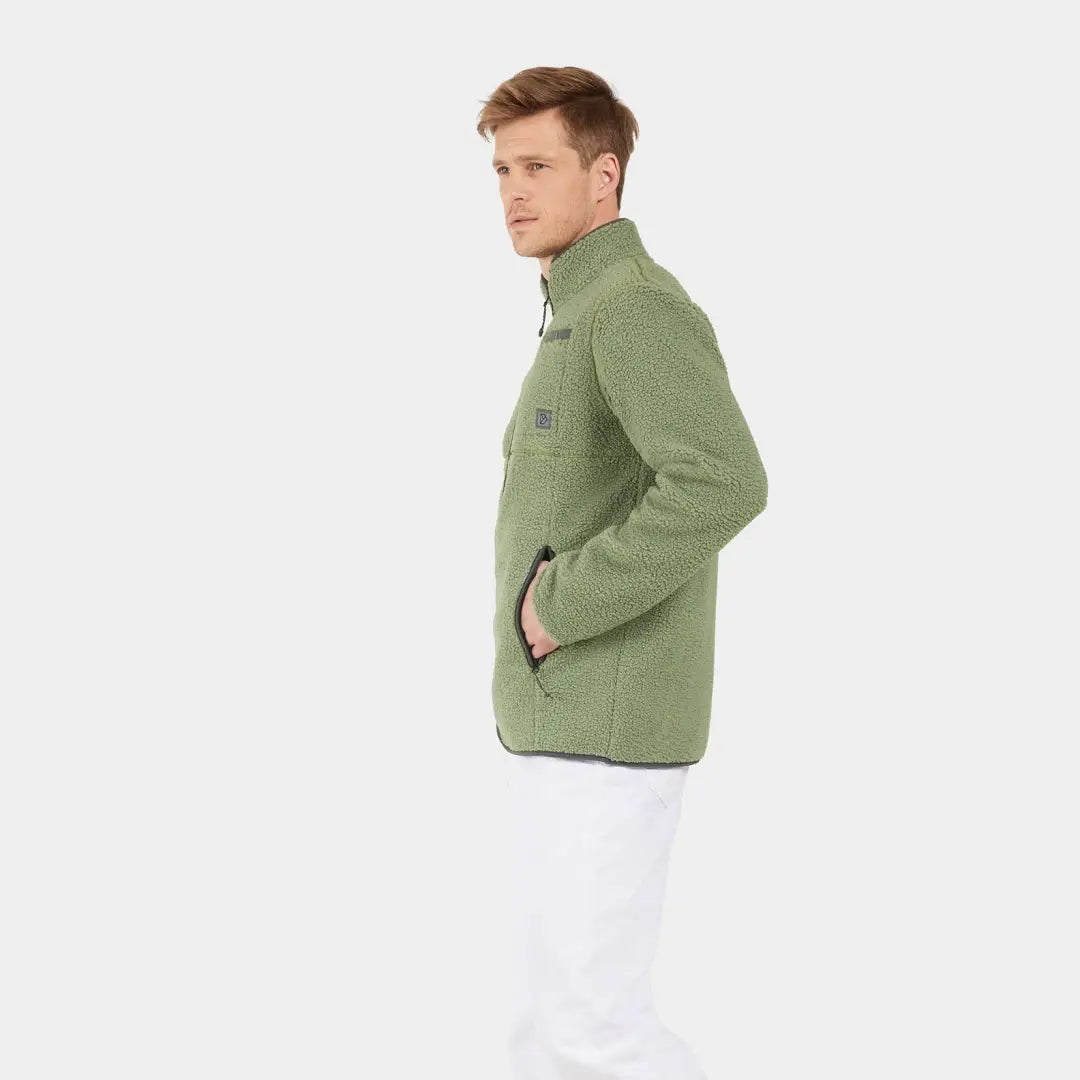 Men’s sage green Didriksons Phoenix fleece jacket with black trim for country clothing outdoors