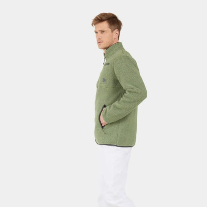 Men’s sage green Didriksons Phoenix fleece jacket with black trim for country clothing outdoors