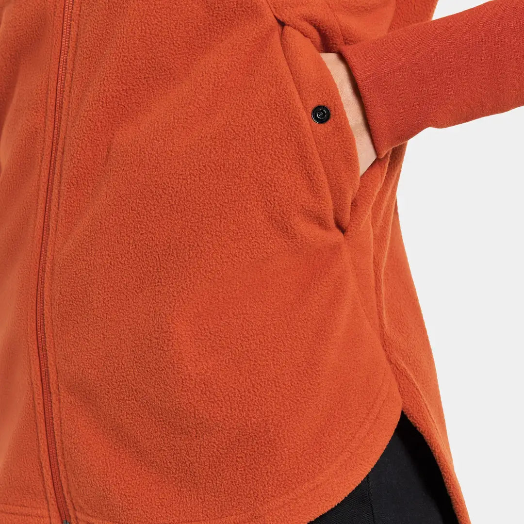 Orange Didriksons Ronja fleece jacket with zip and side snap pocket for outdoors or country clothing