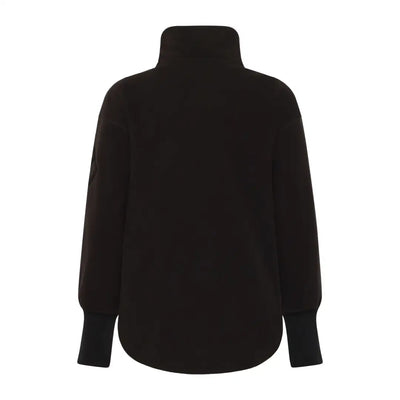 Black long-sleeved turtleneck top with wide ribbed cuffs for country clothing outdoors