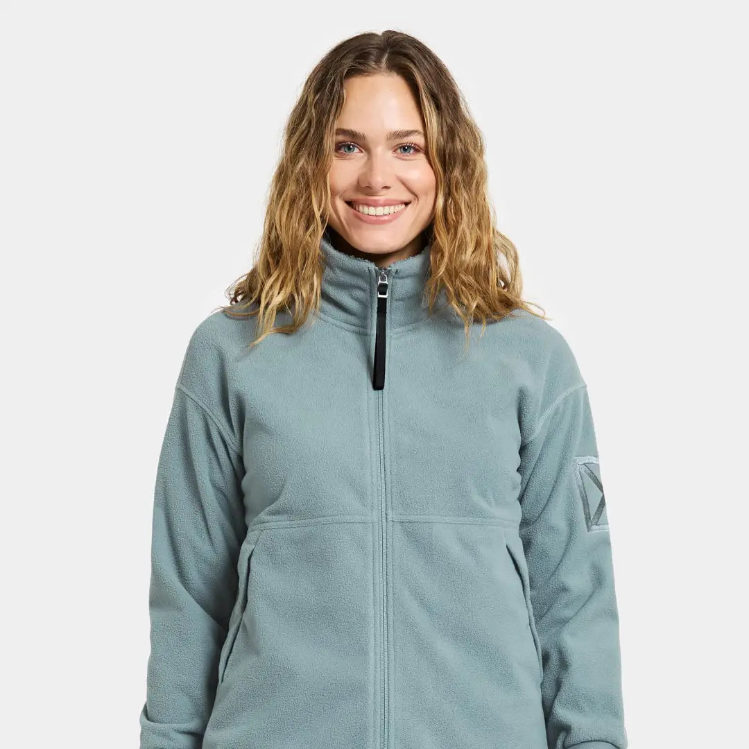 Light blue Didriksons Ronja fleece jacket for outdoor country clothing and hunting trips
