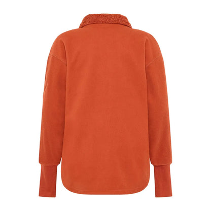 Orange long-sleeved fleece pullover with sherpa collar from Didriksons Ronja for outdoors