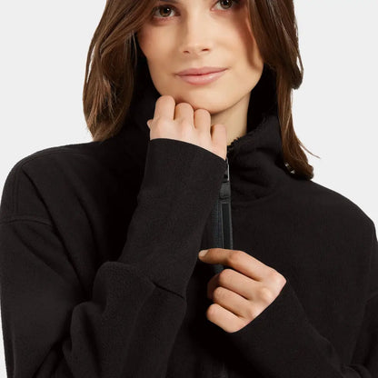 Woman in black zip-up hoodie with thumbholes, perfect for outdoor country clothing and hunting