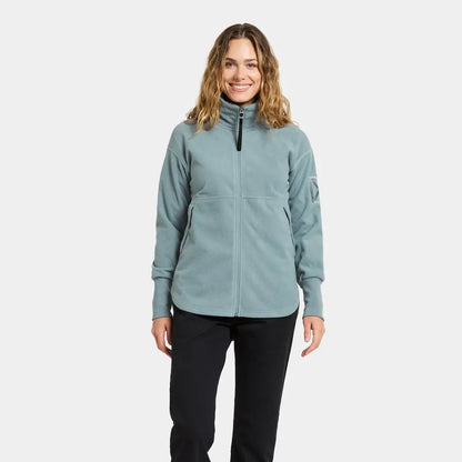 Woman modeling Didriksons Ronja Womens Full Zip Fleece, perfect for country clothing outdoors