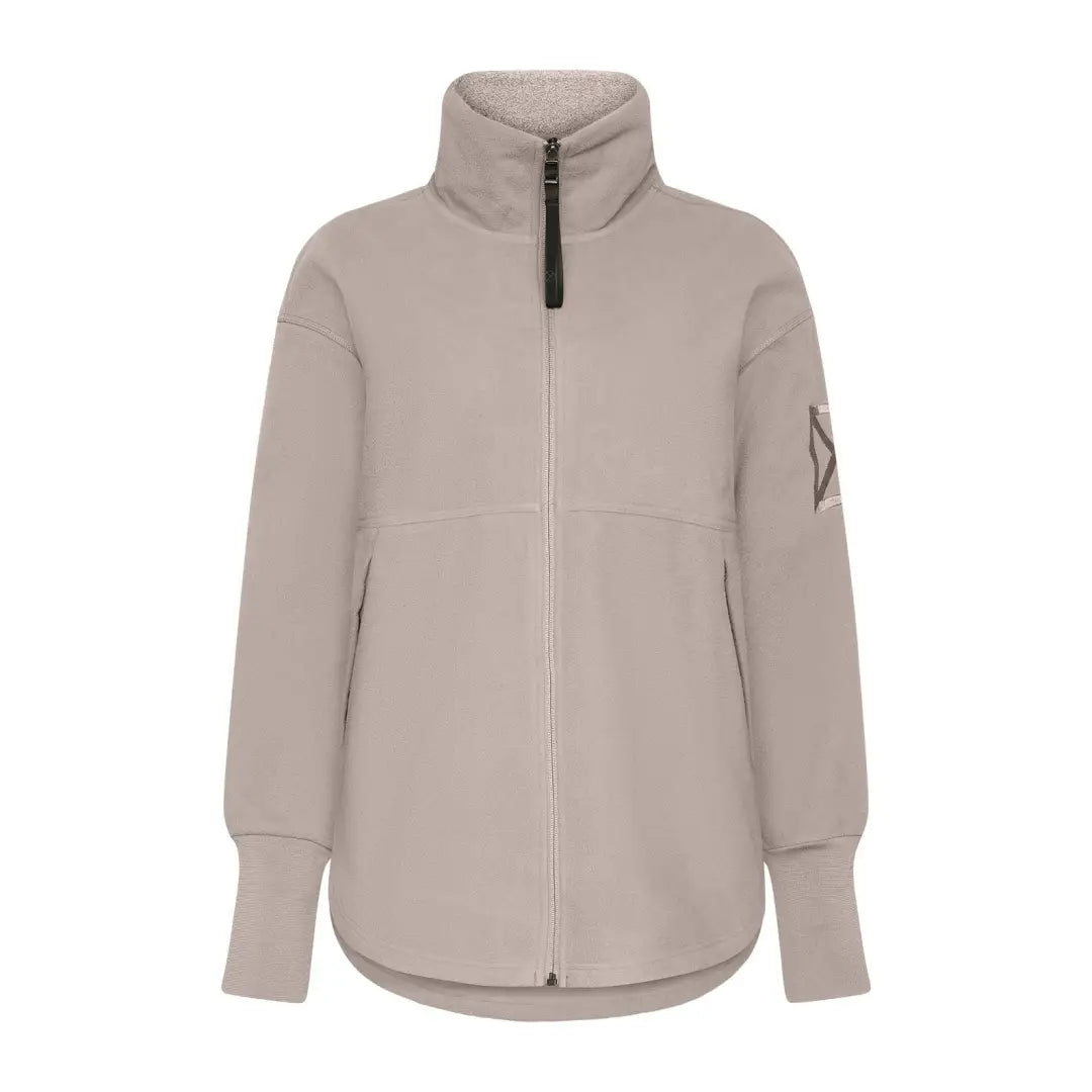 Beige Didriksons Ronja womens fleece jacket with high collar for country clothing outdoors