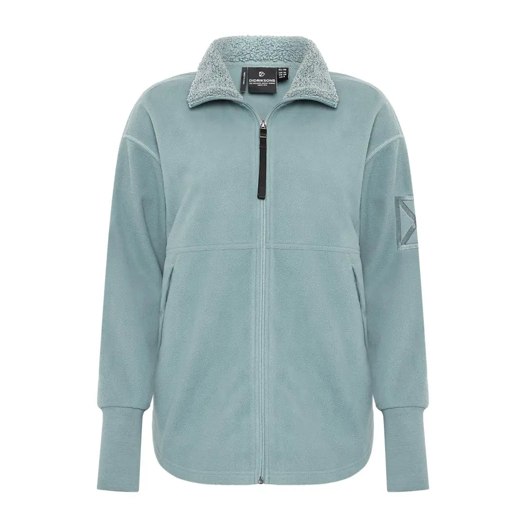 Light blue Didriksons Ronja fleece jacket with textured collar and ribbed cuffs for outdoors