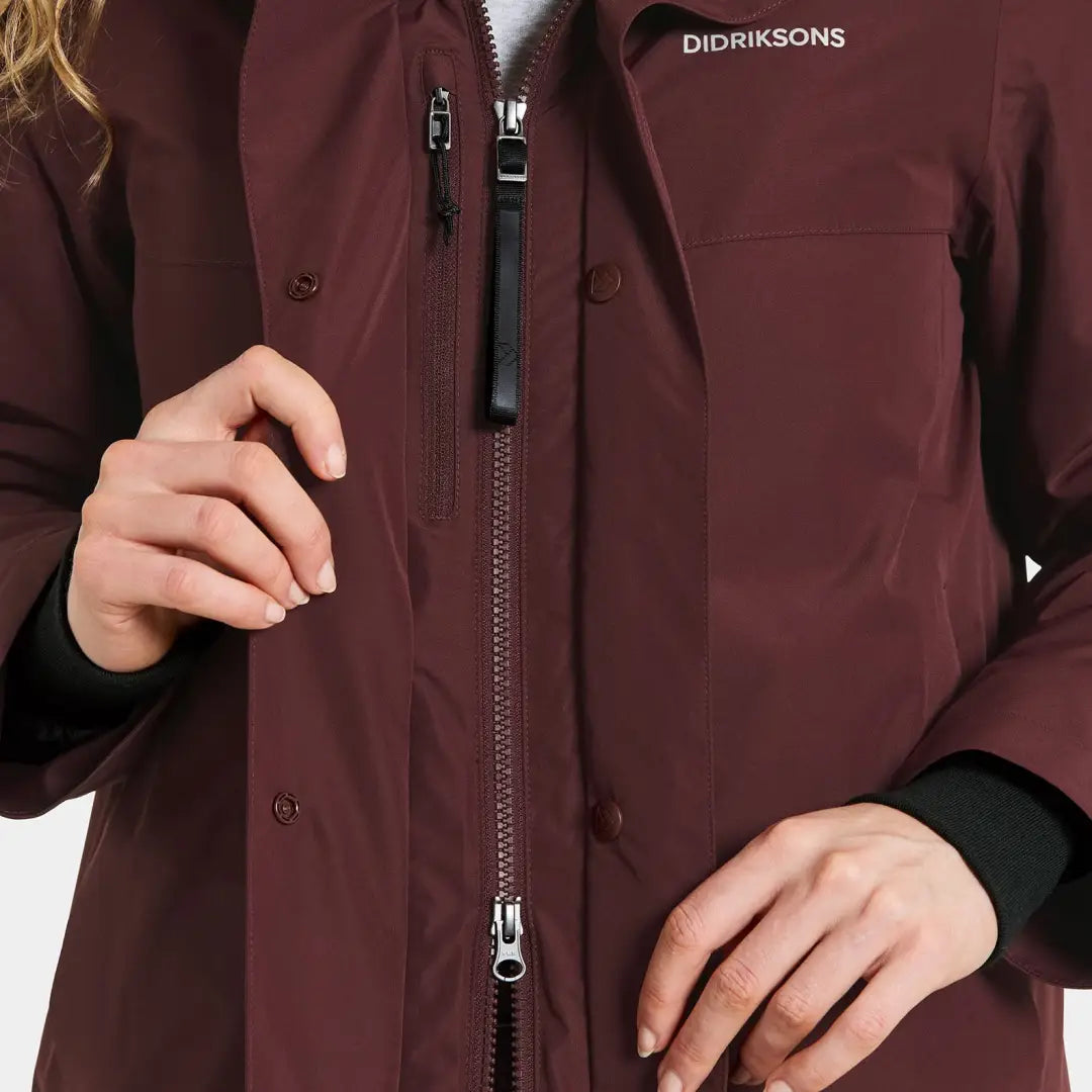 Maroon waterproof Didriksons Selina Womens Parka perfect for country clothing outdoors